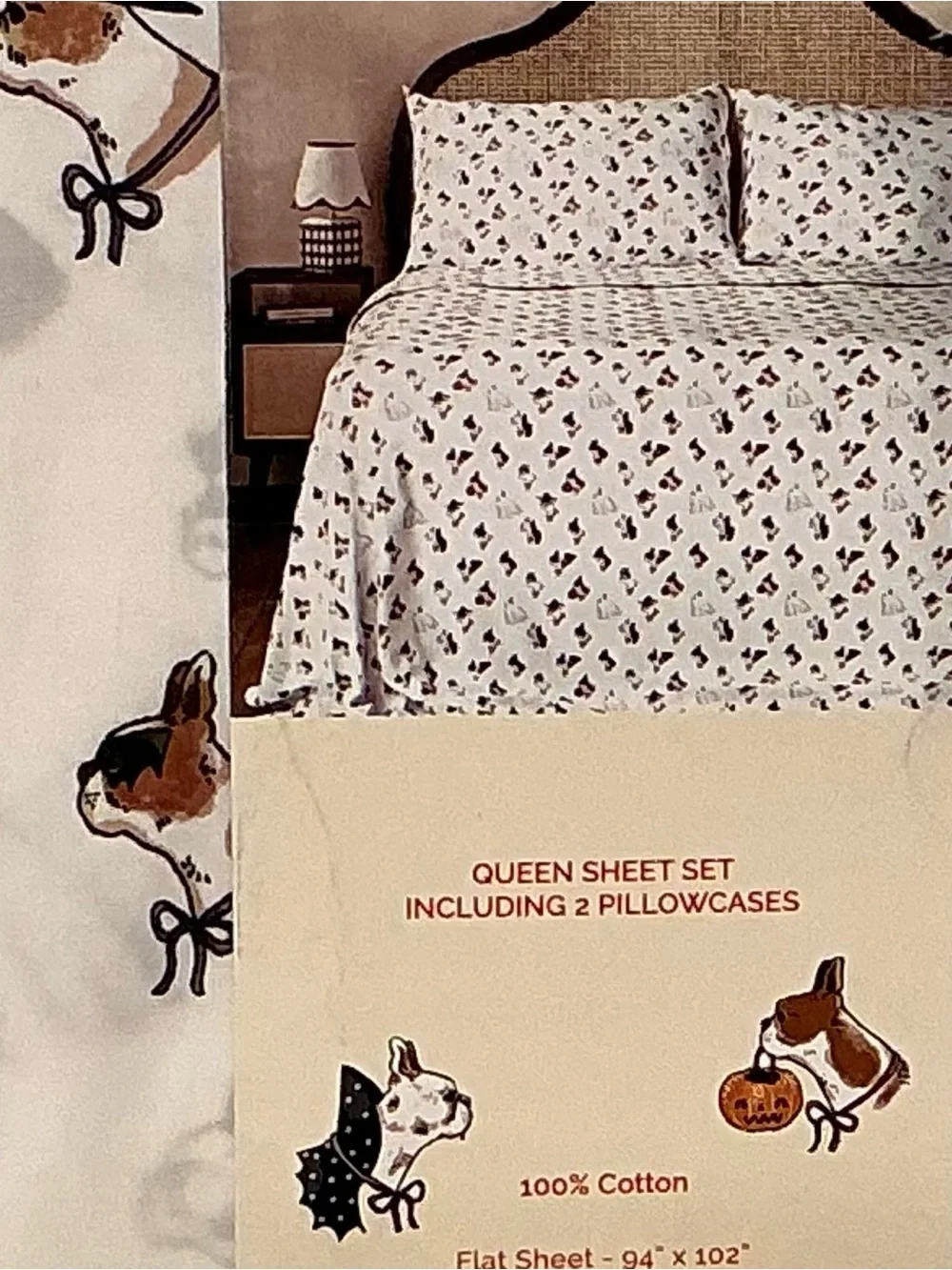 Cath Kidston White Spooky Dogs Halloween Dog Print Queen Sheet Set